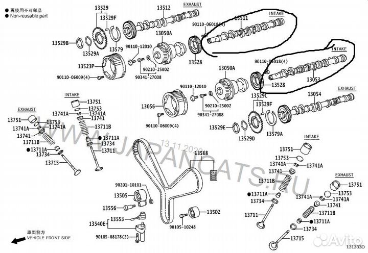 Распредвал впускной левый 1UZ-FE 3UZ-FE lexus