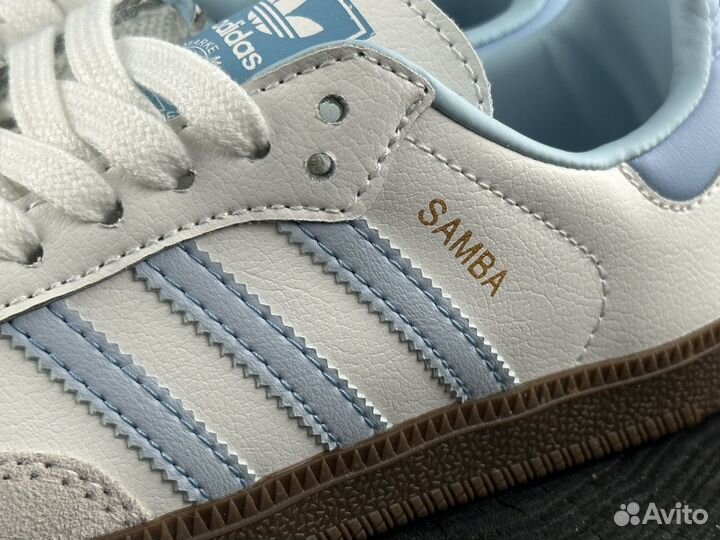 Кеды Adidas Samba бело-голубые