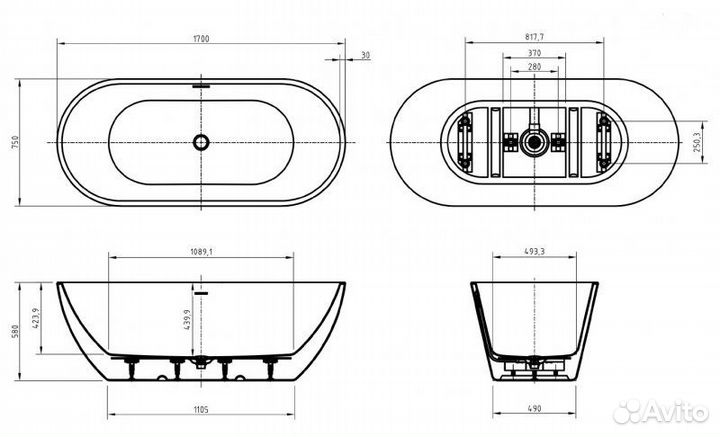 Ванна акриловая BelBagno UNO 170х75