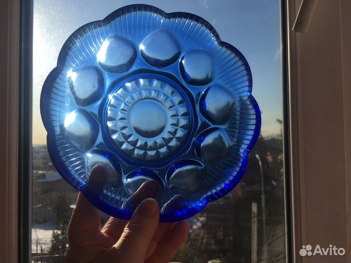 Стекло СССР кобальтовое и бирюзовое. Вазочки