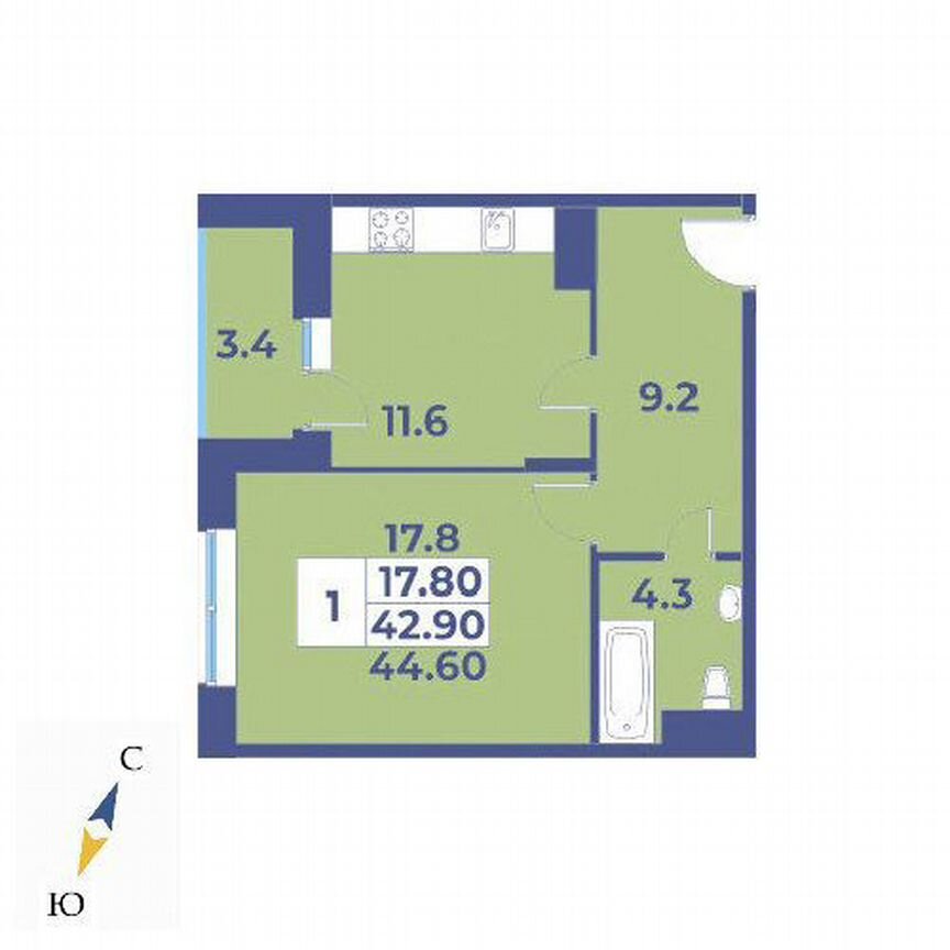 1-к. квартира, 44,6 м², 2/7 эт.