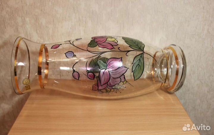 Ваза Богемия золото, хрусталь, сервизы чай, кружки