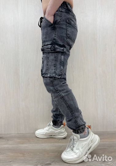 Джинсы джоггеры мужские с карманами размер до 54