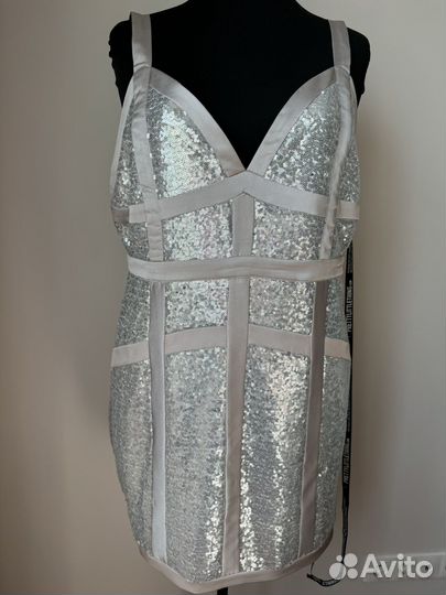 Шикарное платье -туника 50-52 р, сереб паетки