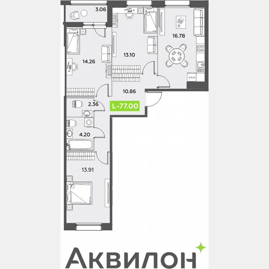 3-к. квартира, 77 м², 1/12 эт.