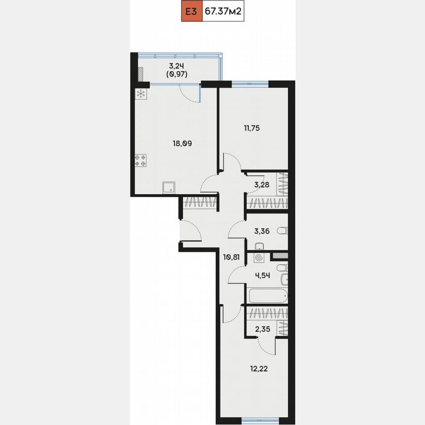 2-к. квартира, 67,8 м², 4/9 эт.