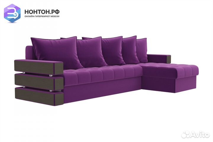 Диван угловой еврокнижка Венеция микровельвет фиол