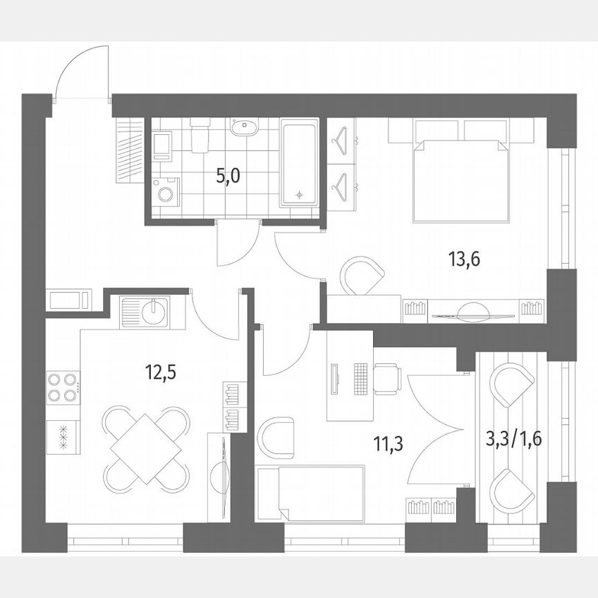 2-к. квартира, 55,8 м², 6/13 эт.