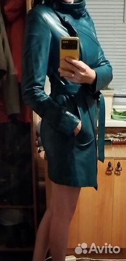 Кожаный плащ женский размер 42