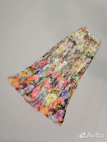 Длинная яркая юбка в складку плиссе на резинке