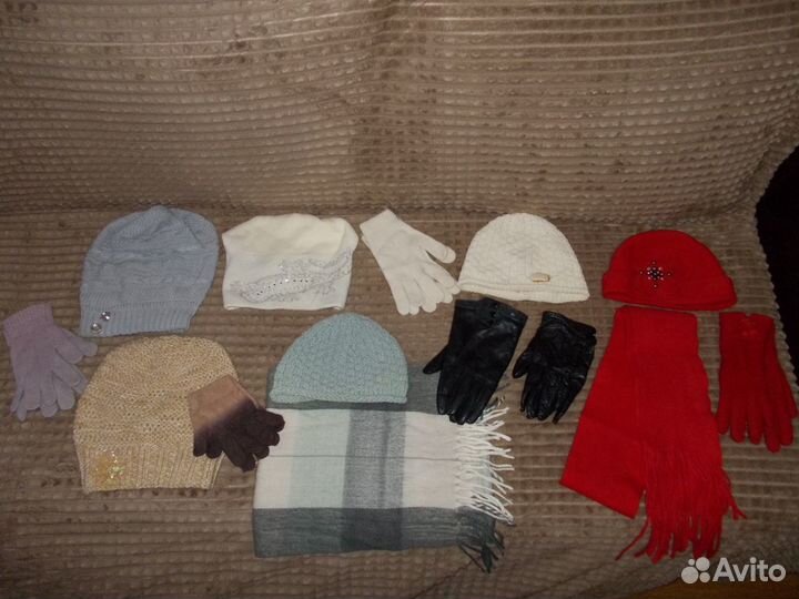 Женские шапки, шарфы, перчатки-есть натур. кожа