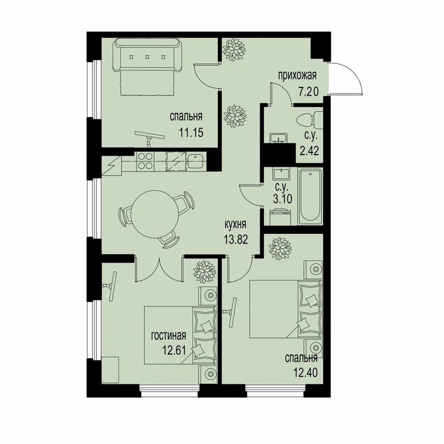 3-к. квартира, 62,7 м², 3/12 эт.