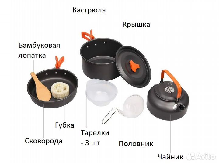 Набор посуды туристической Dayo 9 предметов