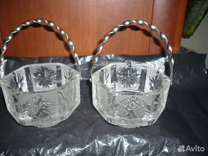 Конфетница-хрусталь в металле-СССР