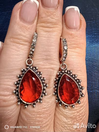 Серьги серебро с Гранатом, Индия
