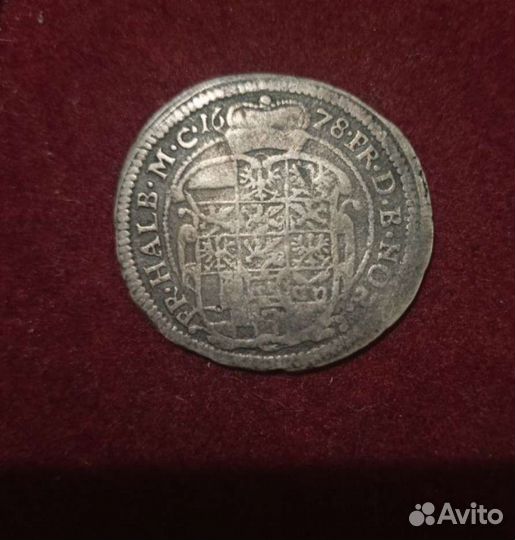 1/6 талера 1678 года Бранденбург-Ансбах серебро