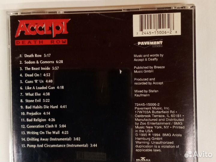 CD Accept Death Row, 1995 Германия, оригинал