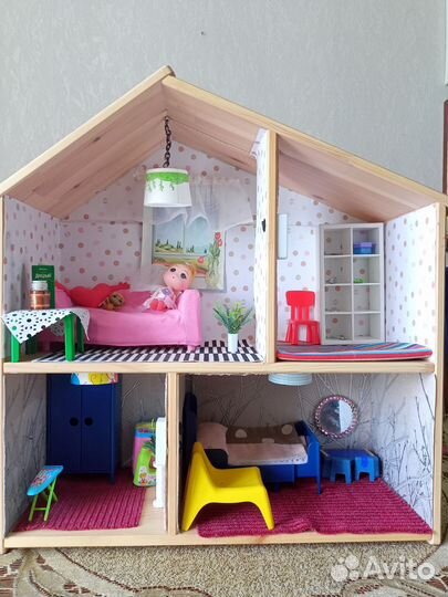 Большой кукольный домик деревянный с мебелью