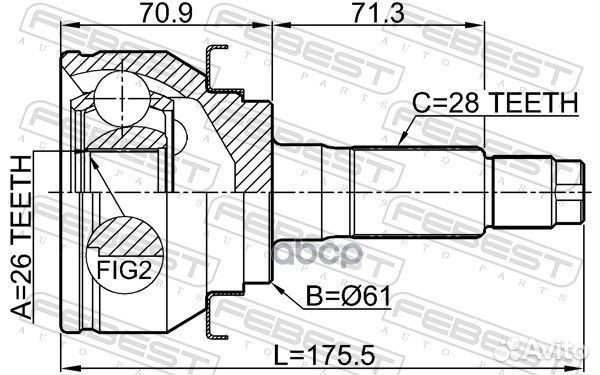 ШРУС внешний 26X61X28 ford ranger TKE 2011- 211