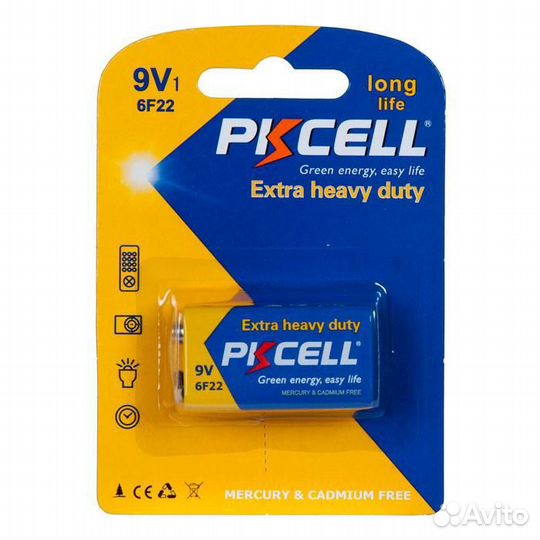 Батарейка (солевой элемент питания) pkcell, 9 В, к