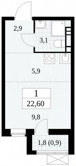 Квартира-студия, 22,6 м², 11/18 эт.
