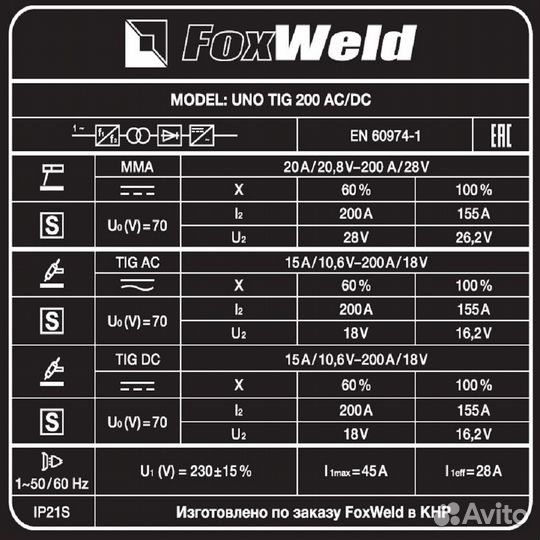 Аппарат аргонодуговой сварки UNO TIG 200 AC/DC