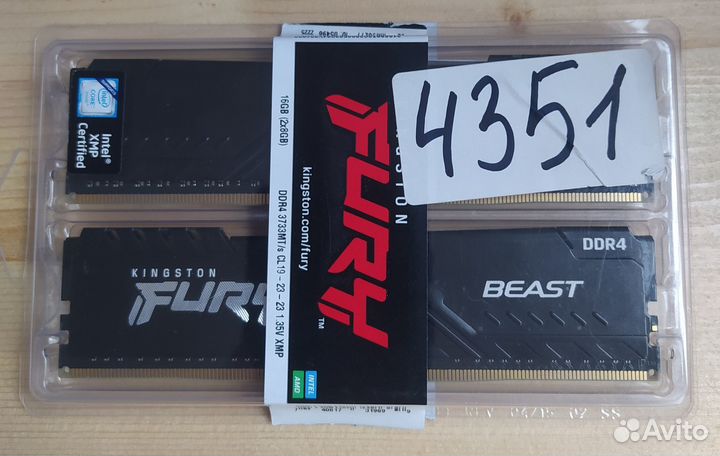 DDR4 Kingston fury Beast Black 16Gb 3733MHz (KF437