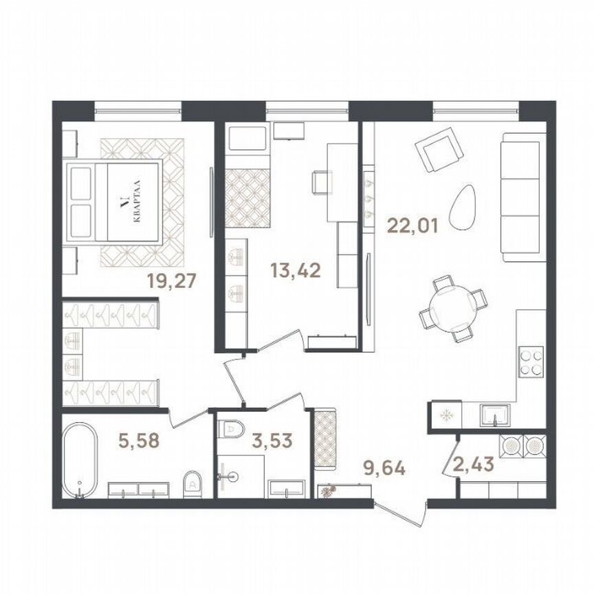 2-к. квартира, 75,9 м², 1/3 эт.