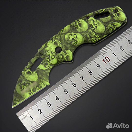 Нож складной X37 ст.440 (зелёный череп)