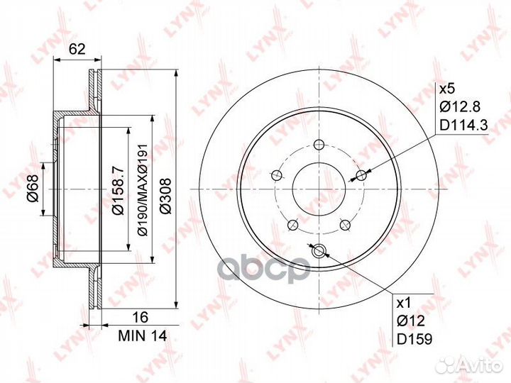Диск тормозной задн. 308x16 nissan Murano(Z50