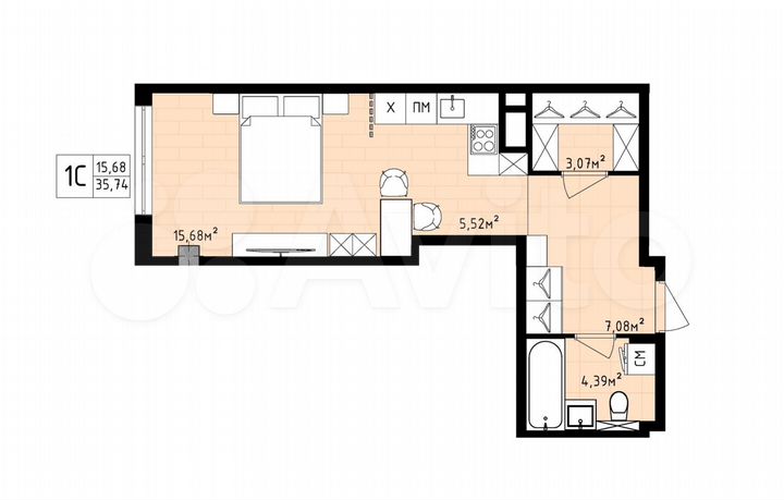 Квартира-студия, 35,7 м², 11/16 эт.