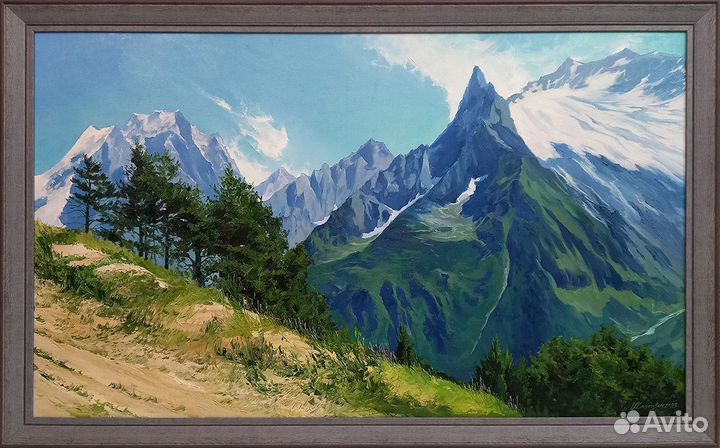 Картина маслом на холсте. Горные вершины Домбая