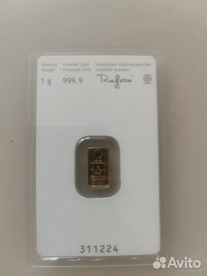 Золотой слиток 999. 9 пробы 1 гр