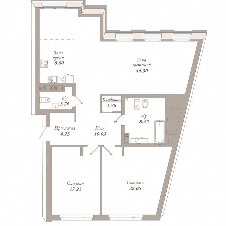 2-к. квартира, 119,8 м², 2/7 эт.