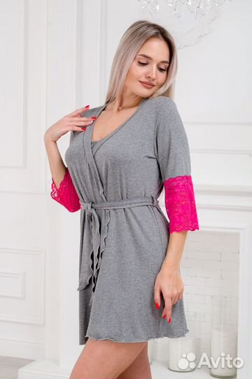 Халат женский из вискозы Адель Нуар серый меланж м