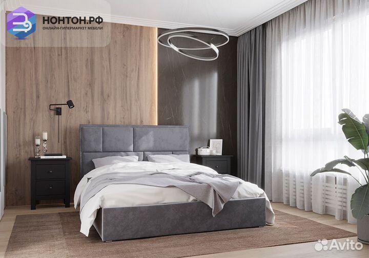 Кровать Стокгольм с подъемным механизмом велюр сер