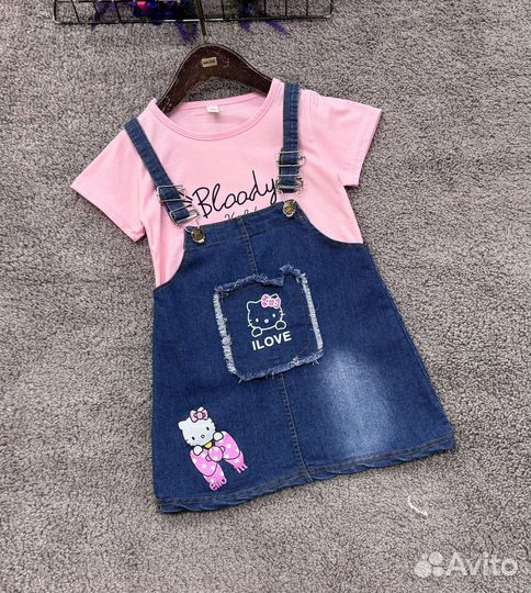 Джинсовый сарафан и футболка, 98-116