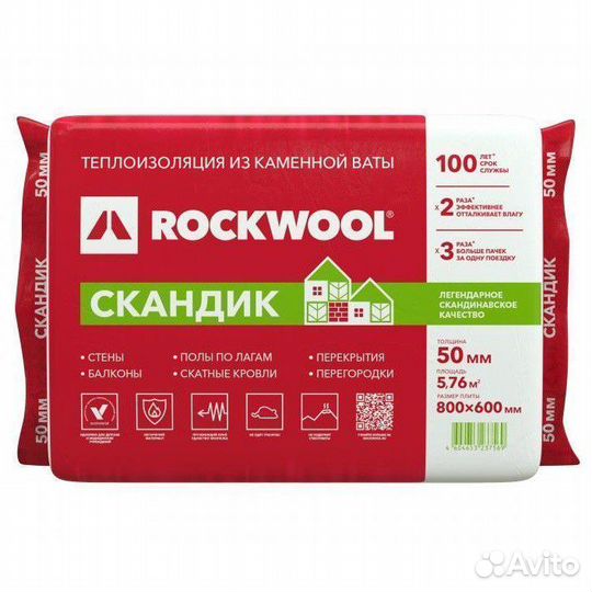 Утеплитель rockwool Лайт Баттс Скандик 800х600х50м