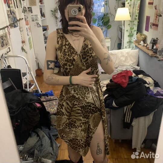 Платье леопардовое винтаж y2k