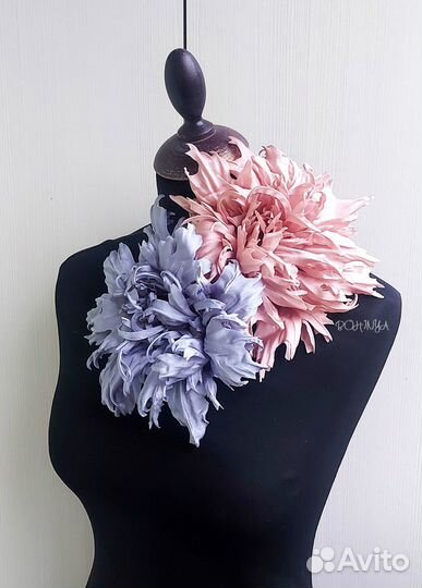 Броши цветы пионы розы из ткани большие