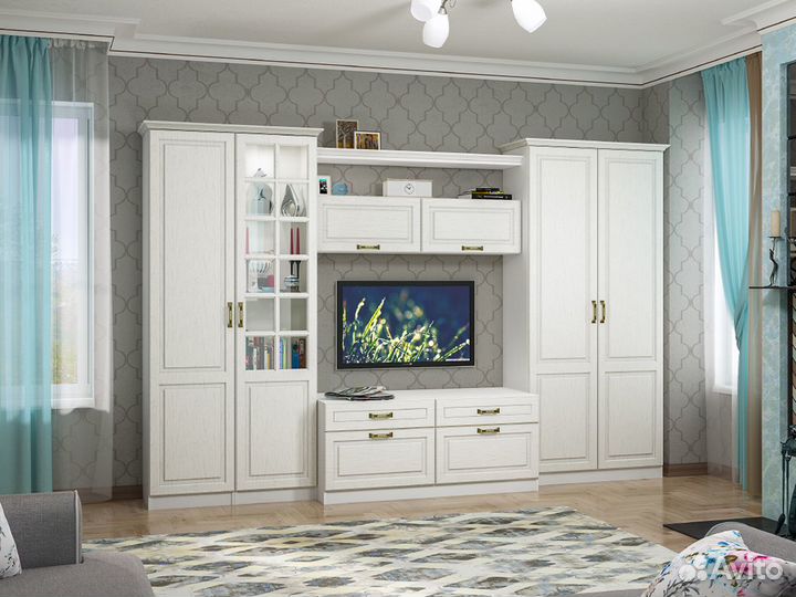 Шкаф для одежды с карнизом Ливерпуль цвет ясень ваниль/белый