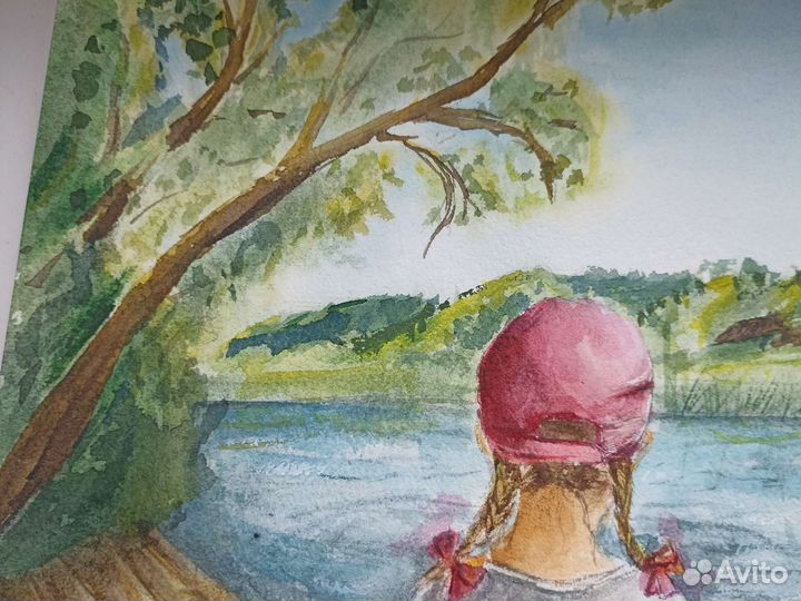 Акварель Лето на берегу реки Каменки (Суздаль)