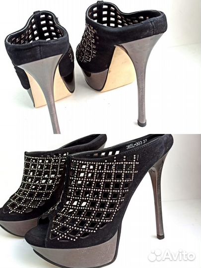 Босоножки Сабо черные стразы 37,5 -38 размер