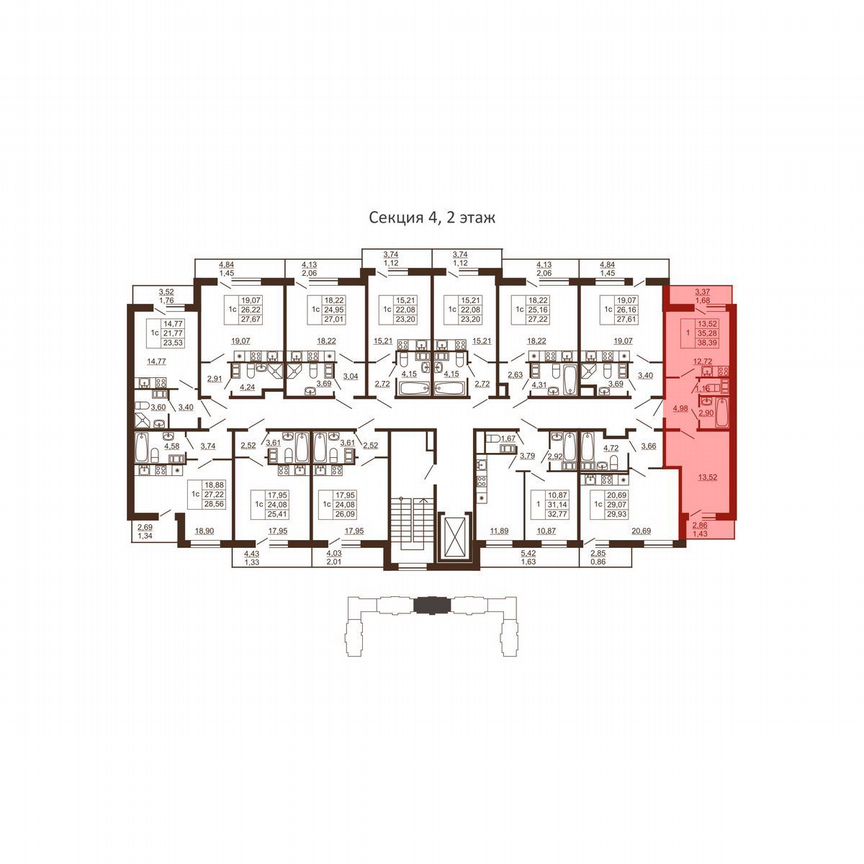 1-к. квартира, 38,4 м², 2/6 эт.