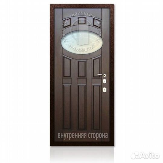 Входная дверь со стеклом и ковкой № 16