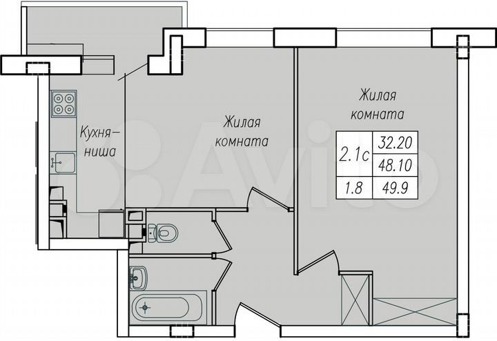 2-к. квартира, 49,9 м², 10/10 эт.