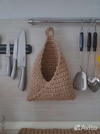 Подвесной мешок из джута, ручная работа