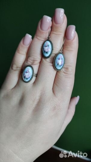 Серьги и кольцо финифть