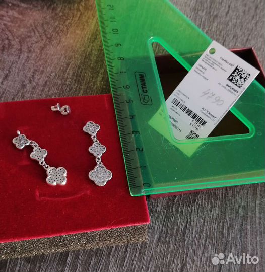 Серьги серебряные, стиль Van Cleef, клевер