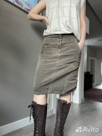 Юбка хаки джинсовая в стиле y2k